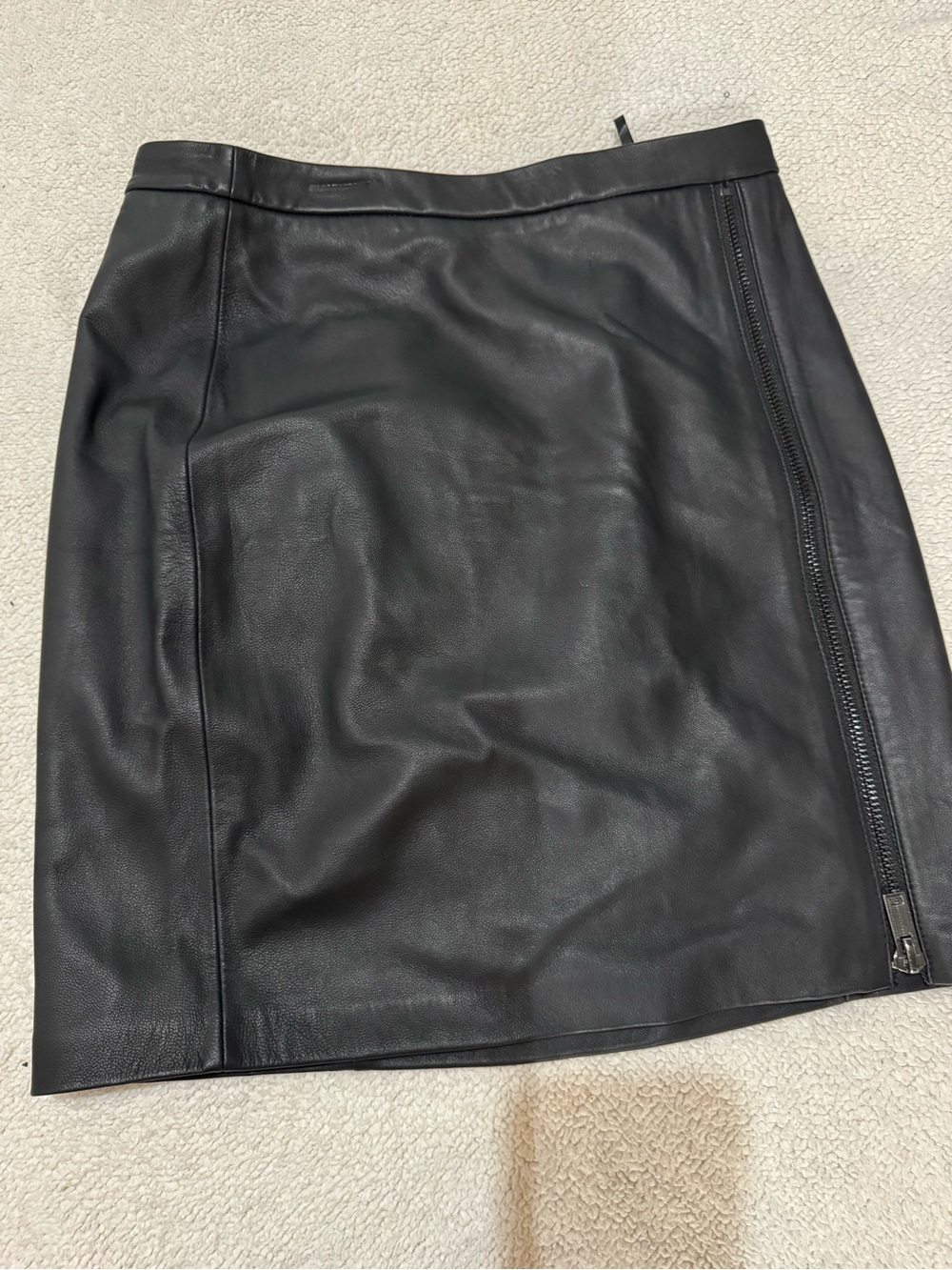 Boston Proper Black Leather Mini Pencil Skirt Peek-a-boo Lace Slit